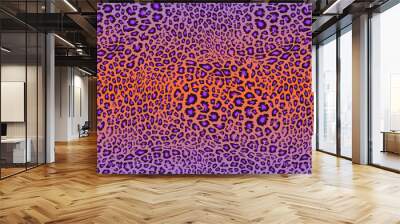 Leopard print pattern. Vector seamless background. Animal skin texture in retro 1980 - 1990's fashion style, trendy neon colors, purple, orange, holographic effect. Vibrant pop art pattern design Wall mural