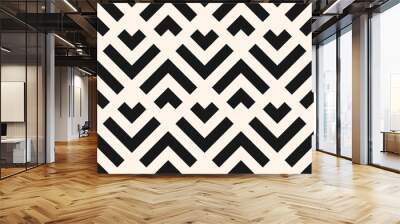 Seamless geometric pattern. Modern vector abstract black and white background, simple repeat texture. Ornament with grid line, chevron, zigzag, arrows. Geo design for wallpaper, decor, print, wrapping Wall mural