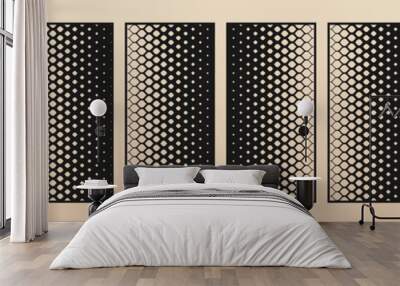 Set of decorative panels for laser cutting. Vector cutout silhouette with abstract geometric pattern, halftone mesh, gradient. Laser cut stencil for wood, metal, plastic, paper. Aspect ratio 1:1, 1:2 Wall mural