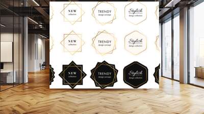 Vector collection of modern minimal golden frames. Luxury labels with copy space for text. Simple abstract minimalist badges set. Stylish linear logotype borders. Trendy geometric design elements Wall mural