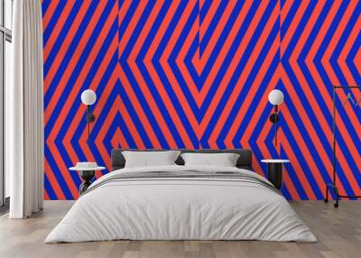 Vector geometric lines seamless pattern. Modern bright neon texture with diagonal stripes, broken lines, chevron, zigzag. Simple abstract geometry. Red and blue graphic background. Trendy design Wall mural