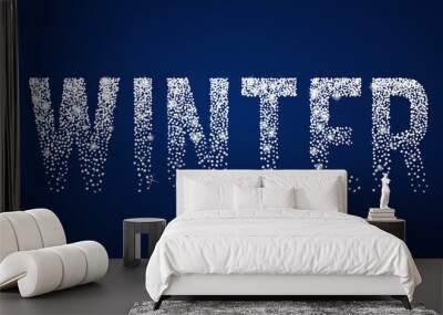 Winter shiny white typographic text. Holiday Season theme design template. Greeting card with sparkles, confetti, shine stars, twinkles on dark blue background. Xmas 2018 Vector graphic illustration Wall mural