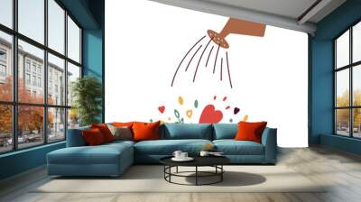 growing love, health care, wellbeing or wellness. human hand with watering can irrigates blossom hea Wall mural