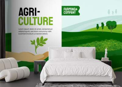 Vector illustration of hand with plant sprout. Design for agricultural company with crops, farm land, fields. Template with agriculture for banner, annual report, prints, flyer, booklet, brochure, web Wall mural