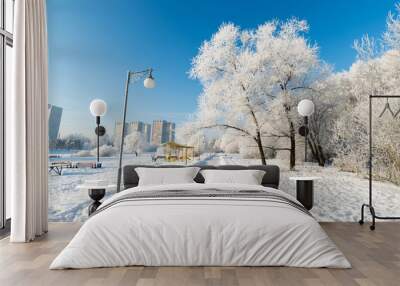 snow-covered trees in the city of moscow, russia Wall mural