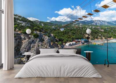 Suspension bridge on top of the mountain at Diva rock in Simeiz, Crimea Wall mural