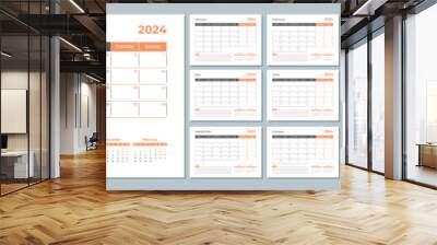 2024 calendar template. Corporate and business planner diary. The week starts on Monday. Set of 12 months 2024 pages. Wall mural