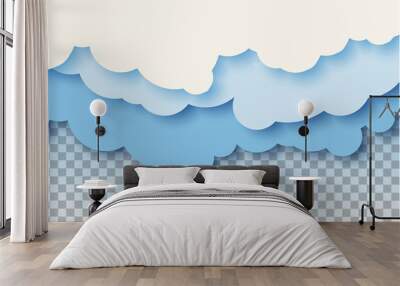 3d abstract paper cut illustration of pastel blue sky and clouds. Vector colorful template. Wall mural