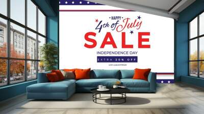 4th of july sale promotion design template with american flag colors. USA Independence day vector background for banner, flyer , voucher, discount, poster celebration. Fourth of July typography design Wall mural