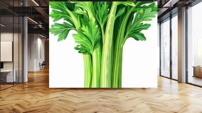 A 2d flat illustration showcasing vibrant green celery set against a crisp white background capturing the essence of organic plant based nutrition Wall mural