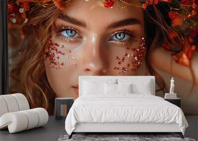 A beautiful young woman with glitter on her face Wall mural