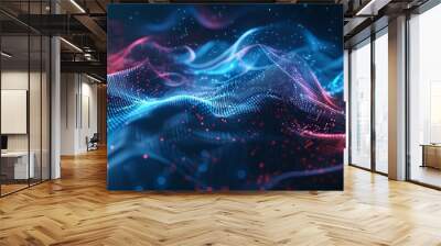 Abstract background featuring digital technology, with concepts of artificial intelligence, deep learning, and big data. Visual representation of tech for cloud template, using wavy design Wall mural