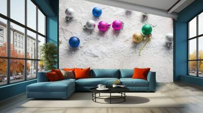 Christmas concept small decorations and snow background Wall mural