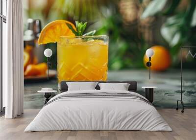 Fresh glass of tropical cocktail with rum and orange juice Wall mural