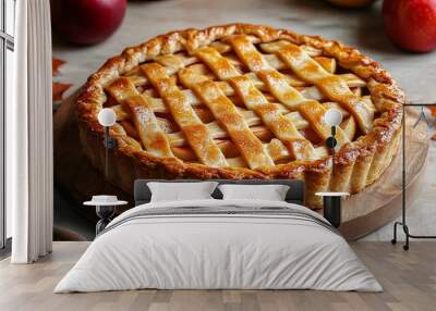 Homemade apple pie on wooden table  Wall mural