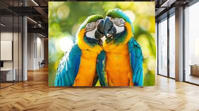 Image. Two cute macaw birds in love --ar 5:3 Job ID: ff87ab1e-06db-4f9e-800f-8c84a554cca2 Wall mural