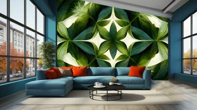 Abstract green leaves kaleidoscope pattern background Wall mural