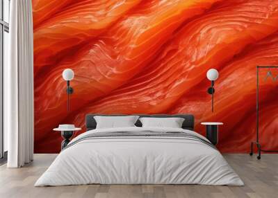 Fresh salmon fillet slices texture. Background. AI generated. Wall mural