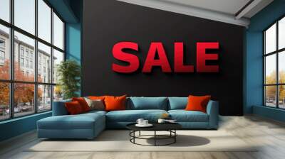 Modern banner with the red word SALE on a black background. 3d word red SALE on a matt black background. Discount, Black Friday, special offer. Wall mural