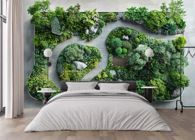 Landscaping green flowerbed design id from above Wall mural