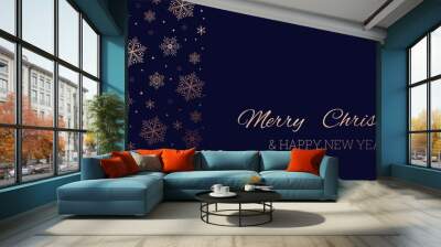 Merry Christmas and Happy New year elegant greeting card with rose gold snowflakes. Luxury holiday design template for banner, invitation, wallpaper, background, greeting card etc. Vector illustration Wall mural