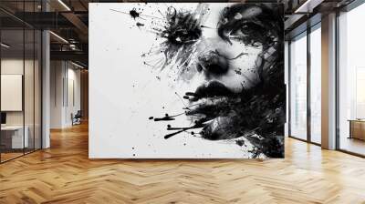 Portrait with ink splatter effect Wall mural