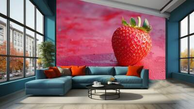 red strawberry fruit on red surface Wall mural