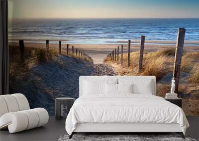 path to north sea beach in gold sunshine Wall mural