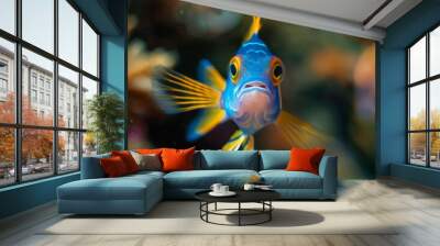 selective focus photography of blue and yellow finned fish Wall mural