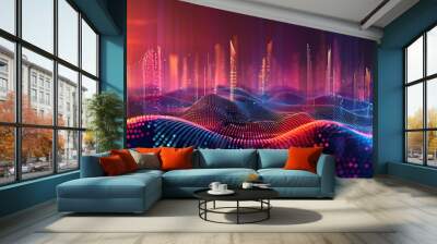 The idea of a smart city and abstract dots connected by gradient lines and wavy lines Wall mural