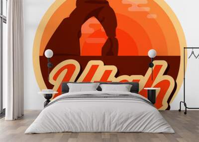 Travel Utah destination retro round icon Wall mural