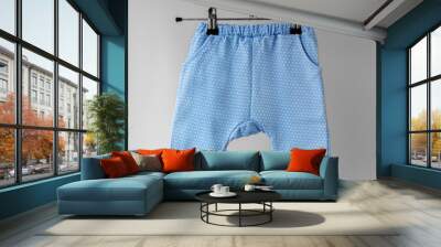 Blue panties for the baby. The concept of clothes, motherhood and newborn. Wall mural