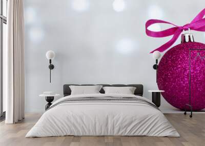 white background. pink ball. The concept of Christmas and New Ye Wall mural