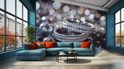 two diamond studded silver rings Wall mural