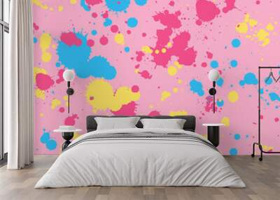 Vector Illustration. Watercolor splash pattern in bright blue yellow pink color. Bold abstract print for spring summer fashion and textile design. Brushstrokes and splatt Wall mural