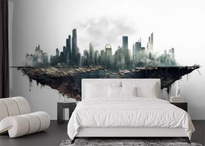 skyscraper in ruins, apocalypse, isolated on transparent backgrounds, png file Wall mural