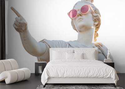 Ancient Greek statue pointing finger, wear colorful sunglasses Wall mural