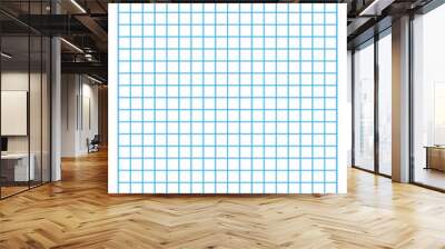 Vector illustration of notebook page with blue grid pattern on white background Wall mural