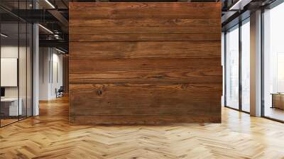 Brown wooden plank desk table background texture. Top view. Wall mural