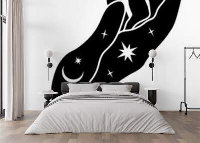 Composition in celestial style. Hand with stars and moon in monochrome color.	 Wall mural