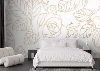 Seamless gold rose pattern on white background Wall mural