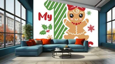 My first Christmas vector illustration with cute girl ginger men. Kids Christmas design isolated good for Xmas greetings cards, poster, print, sticker, invitations, baby t-shirt, mug, gifts. Wall mural