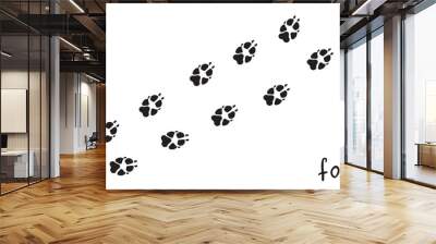  Fox paw prints. Hand drawn black animal foot print for wildlife forest background wallpaper. Flat vector illustration in doodle style on nature reserve, zoo theme.  Wall mural