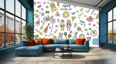 A colorful set of children's toys, sports and creative items. Doodle. Vector illustration. Vector illustration Wall mural