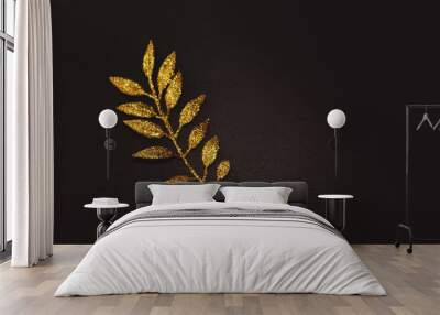 Gold flower isolated on black background Wall mural