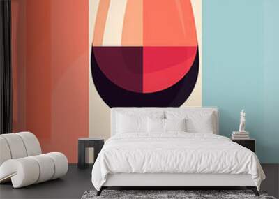 Illustration of half full glass of red wine on multicolored background. Artistic pop art style. Exquisite liquor wine making concept Wall mural