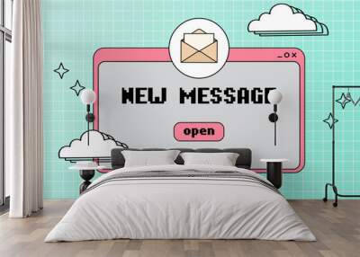 New message popup window. Retro computer aesthetic. Computer screen 90s, 2000s vector illustration. Wall mural