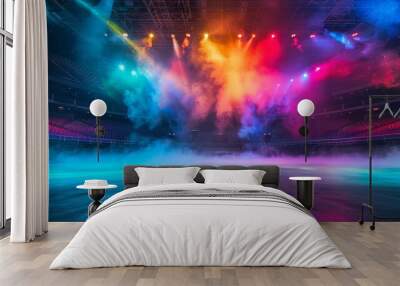 Vibrant colors melding with wisps of smoke in the ar  AI generated illustration Wall mural