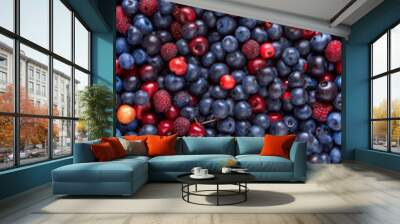 Wild forest berries, heap of bilberries Wall mural