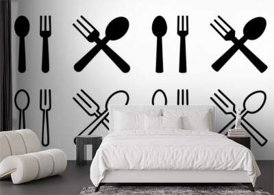 spoon and fork icon set illustration. spoon, fork and knife icon vector. restaurant sign and symbol Wall mural